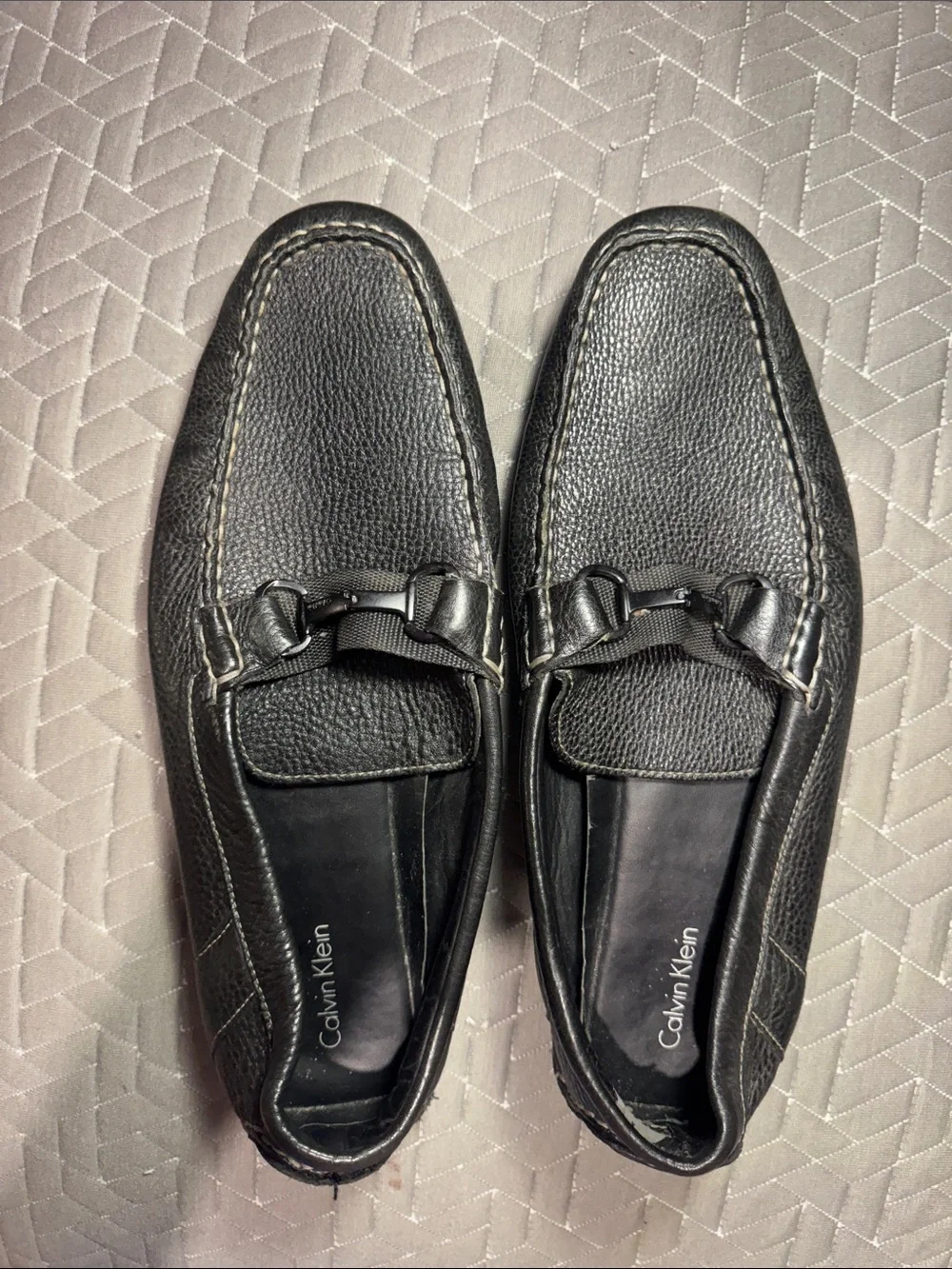 Calvin Klein Black Pebbled Leather Bit-Trim Slip-Ons